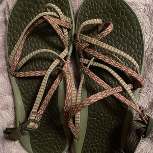 Chaco Tegu Women’s Grey, coral and mint Backless Sandals Size W9